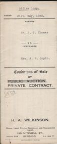 Document - H.A. & S.R. WILKINSON COLLECTION: CONTRACT OF SALE