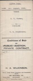 Document - H.A. & S.R. WILKINSON COLLECTION: CONTRACT OF SALE