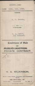 Document - H.A. & S.R. WILKINSON COLLECTION: CONTRACT OF SALE