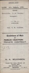 Document - H.A. & S.R. WILKINSON COLLECTION: CONTRACT OF SALE