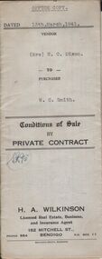 Document - H.A. & S.R. WILKINSON COLLECTION: CONTRACT OF SALE