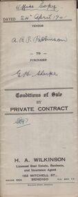 Document - H.A. & S.R. WILKINSON COLLECTION: CONTRACT OF SALE