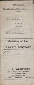 Document - H.A. & S.R. WILKINSON COLLECTION: CONTRACT OF SALE