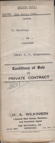Document - H.A. & S.R. WILKINSON COLLECTION: CONTRACT OF SALE