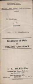 Document - H.A. & S.R. WILKINSON COLLECTION: CONTRACT OF SALE