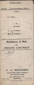 Document - H.A. & S.R. WILKINSON COLLECTION: CONTRACT OF SALE