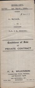 Document - H.A. & S.R. WILKINSON COLLECTION: CONTRACT OF SALE