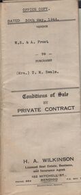 Document - H.A. & S.R. WILKINSON COLLECTION: CONTRACT OF SALE
