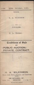 Document - H.A. & S.R. WILKINSON COLLECTION: CONTRACT OF SALE