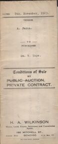 Document - H.A. & S.R. WILKINSON COLLECTION: CONTRACT OF SALE