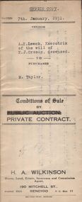 Document - H.A. & S.R. WILKINSON COLLECTION: CONTRACT OF SALE