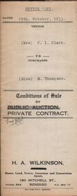 Document - H.A. & S.R. WILKINSON COLLECTION: CONTRACT OF SALE