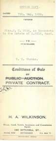 Document - H.A. & S.R. WILKINSON COLLECTION: CONTRACT OF SALE