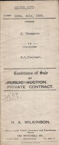 Document - H.A & S.R. WILKINSON COLLECTION: CONTRACT OF SALE