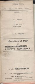 Document - H.A. & S.R. WILKINSON COLLECTION: CONTRACT OF SALE