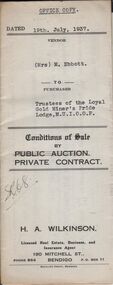 Document - H.A. & S.R. WILKINSON COLLECTION: CONTRACT OF SALE