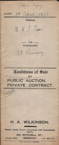 Document - H.A. & S.R. WILKINSON COLLECTION: CONTRACT OF SALE