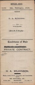 Document - H.A. & S.R. WILKINSON COLLECTION: CONTRACT OF SALE