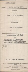 Document - H.A. & S.R. WILKINSON COLLECTION: CONTRACT OF SALE
