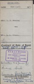 Document - H.A. & S.R. WILKINSON COLLECTION; CONTRACT OF SALE