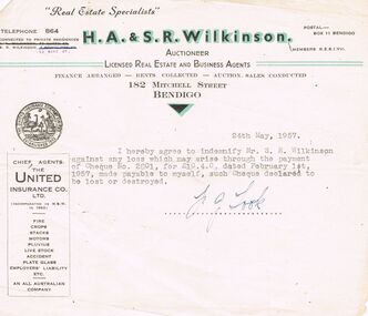 Document - H.A. & S.R. WILKINSON COLLECTION: RECEIPT