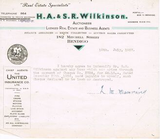 Document - H.A & S.R. WILKINSON COLLECTION: RECEIPT