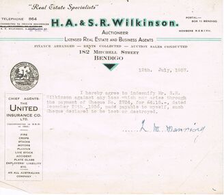 Document - H.A & S.R. WILKINSON COLLECTION: RECEIPT
