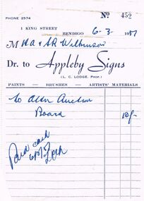 Document - H.A. & S.R. WILKINSON COLLECTION: APPLEBY SIGNS INVOICE