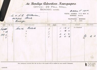 Document - H.A. & S.R. WILKINSON COLLECTION: INVOICE