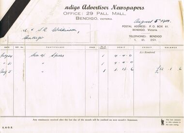 Document - H.A. & S.R. WILKINSON COLLECTION: INVOICE
