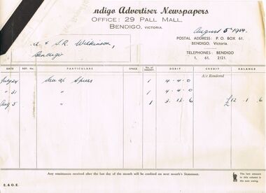 Document - H.A. & S.R. WILKINSON COLLECTION: INVOICE