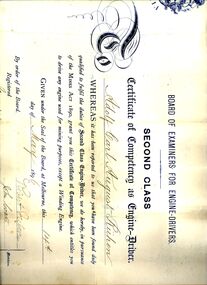 Document - STRAUCH COLLECTION: ADOLF RUHEN ENGINE DRIVER CERTIFICATE, 1896