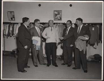 Photograph - HANRO COLLECTION: PHOTOGRAPH OF FIVE MEN IN THE SAMPLE ROOM AT HANRO'S