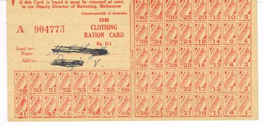 Memorabilia - WW11 CLOTHING RATION CARD, 1948