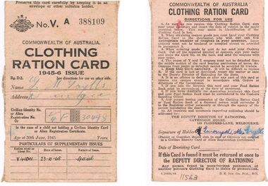 Memorabilia - WW11 CLOTHING RATION CARD, 23/10/45