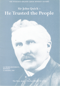 Book - LONG GULLY HISTORY GROUP COLLECTION: THE INAUGRAL SIR JOHN QUICK BENDIGO LECTURE ON SIR JOHN QUICK