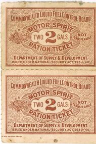 Ephemera - MISS G ALICE JONES COLLECTION:  WWII FUEL 2 GALLON RATION TICKETS