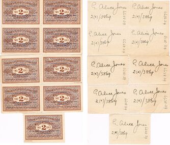 Ephemera - MISS G ALICE JONES COLLECTION:  WWII FUEL RATION 2 GALLON TICKETS