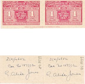 Ephemera - MISS G ALICE JONES COLLECTION:  WWII FUEL RATION TICKETS