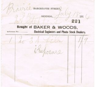 Document - BAKER & WOODS ELECTRICAL ENGINEERS AND PHOTO STOCK DEALERS, 18/07/1914