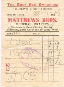 Document - MATTHEWS BROS DOCKET, 25/11/1948