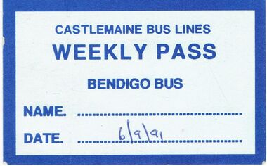 Memorabilia - BENDIGO BUS WEEKLY TICKET, 1991
