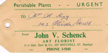 Memorabilia - FLORIST DELIVERY TAG