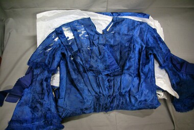 Clothing - ROYAL BLUE SILK DRESS, Silk Wedding Dress, 1850's