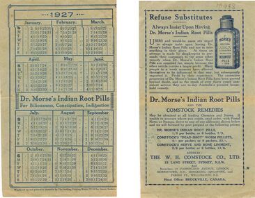 Domestic Object - 1927 CALENDAR, 1927
