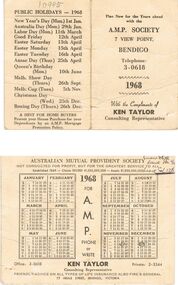 Domestic Object - A.M.P. SOCIETY CALENDAR 1968, 1968