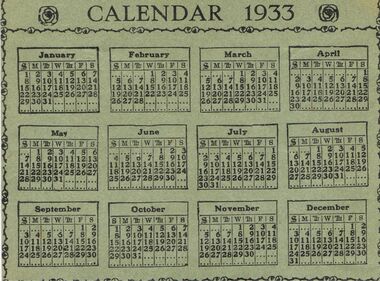 Domestic Object - CALENDAR 1933, 1933