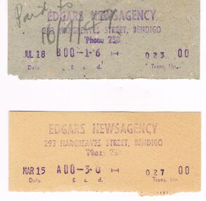Memorabilia - EDGARS NEWSAGENCY RECEIPTS, 1949