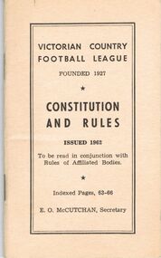Book - VICTORIAN COUNTRY FOOTBALL LEAGUE CONSTITUTION AND RULES BOOKLET, 1962