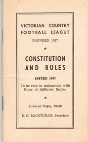 Book - VICTORIAN COUNTRY FOOTBALL LEAGUE CONSTITUTION AND RULES BOOKLET, 1962